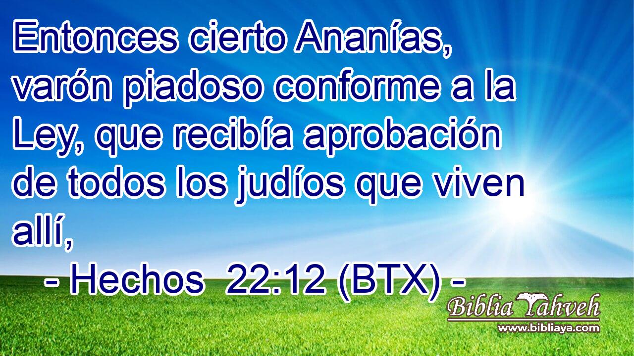 Entonces cierto Ananías, varón piadoso conforme a la Ley, que recibía aprobación de todos los judíos que viven allí,