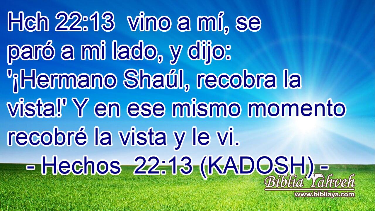 Hch 22:13  vino a mí, se paró a mi lado, y dijo: '¡Hermano Shaúl, recobra la vista!' Y en ese mismo momento recobré la vista y le vi. 