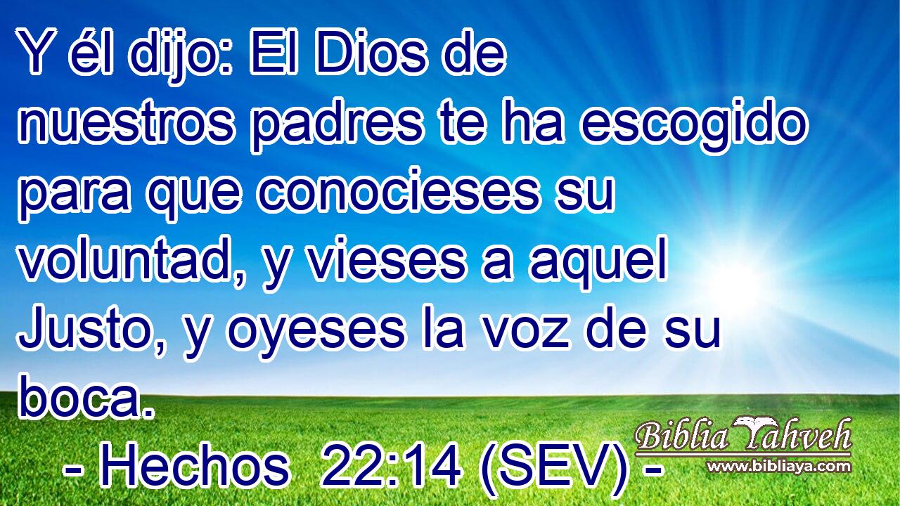 Y él dijo: El Dios de nuestros padres te ha escogido para que conocieses su voluntad, y vieses a aquel Justo, y oyeses la voz de su boca.