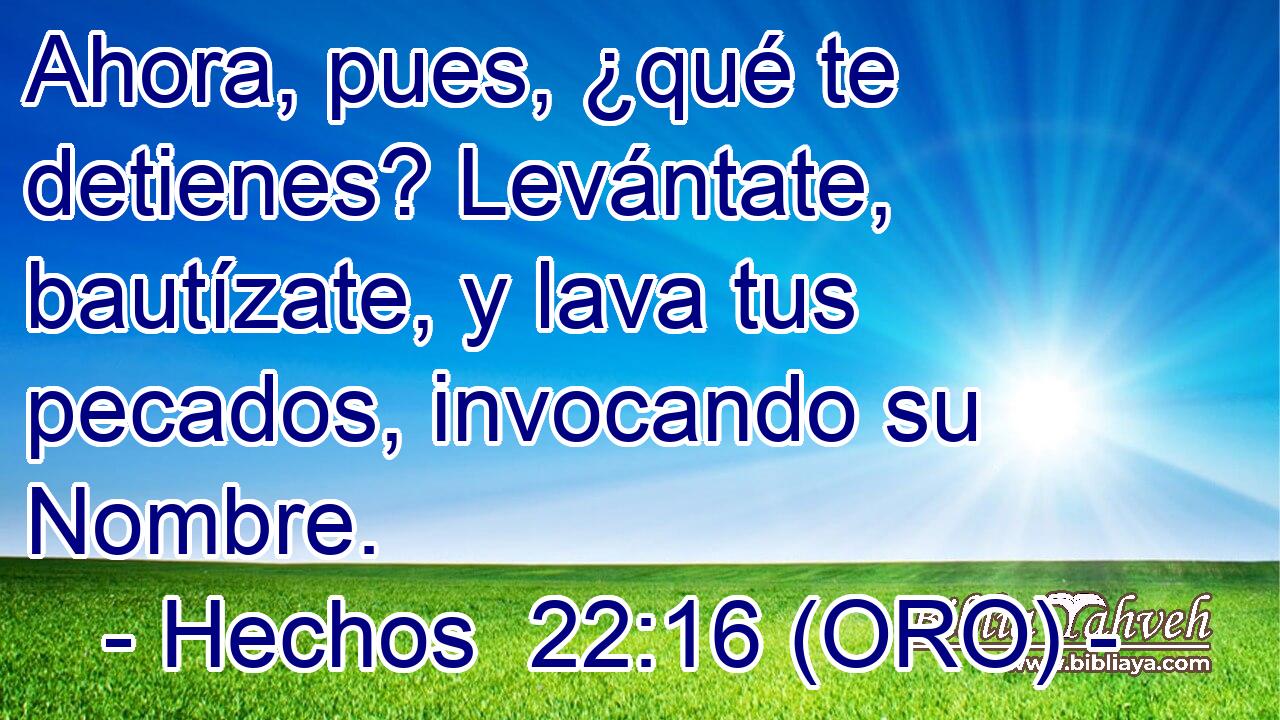  Ahora, pues, ¿qué te detienes? Levántate, bautízate, y lava tus pecados, invocando su Nombre. 
