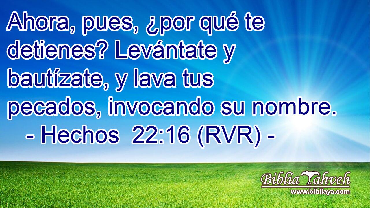 Ahora, pues, ¿por qué te detienes? Levántate y bautízate, y lava tus pecados, invocando su nombre.