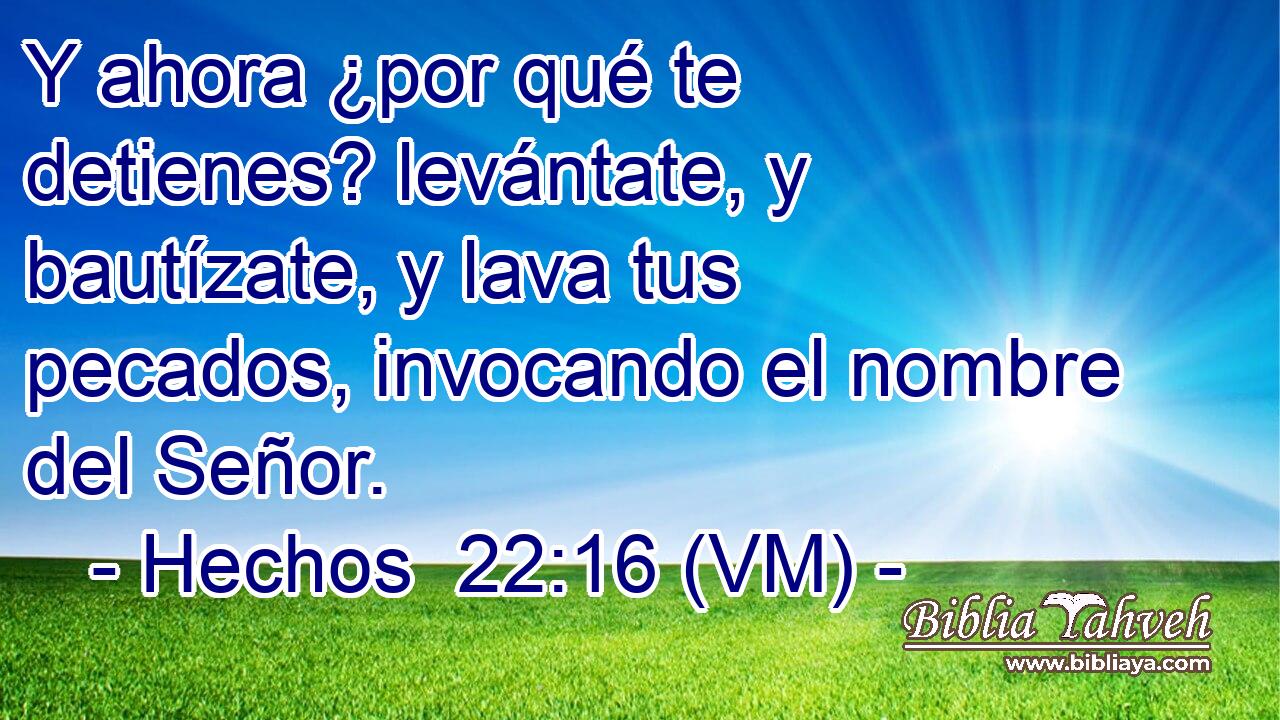  Y ahora ¿por qué te detienes? levántate, y bautízate, y lava tus pecados, invocando el nombre del Señor. 