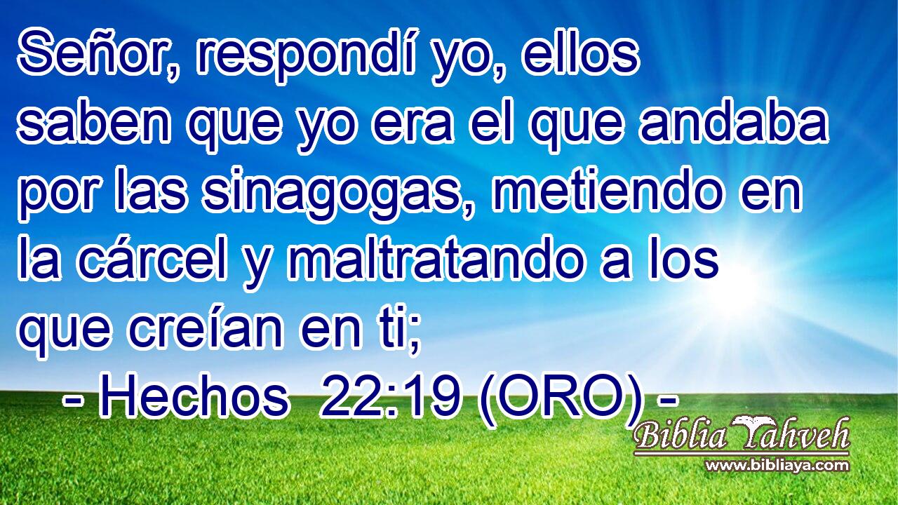  Señor, respondí yo, ellos saben que yo era el que andaba por las sinagogas, metiendo en la cárcel y maltratando a los que creían en ti; 