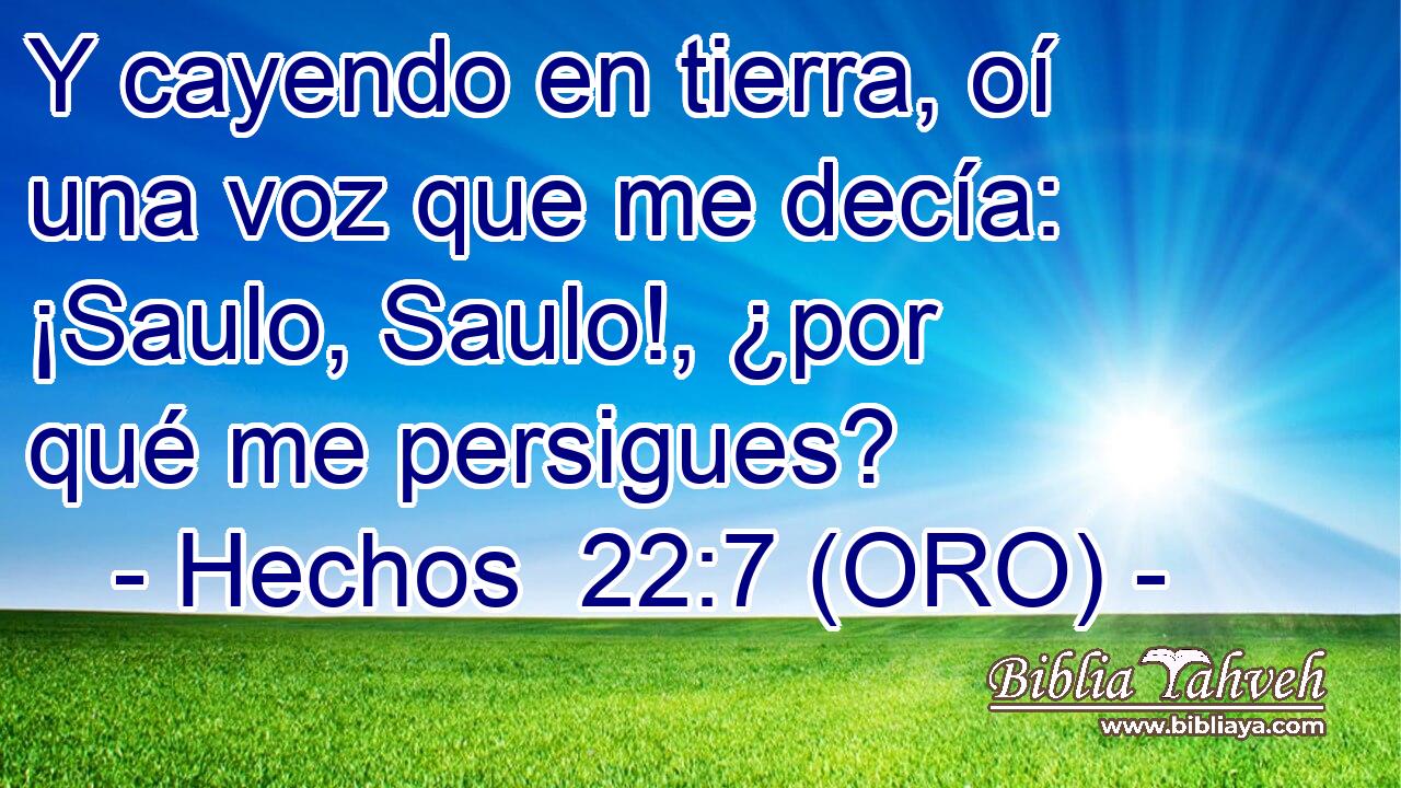  Y cayendo en tierra, oí una voz que me decía: ¡Saulo, Saulo!, ¿por qué me persigues? 