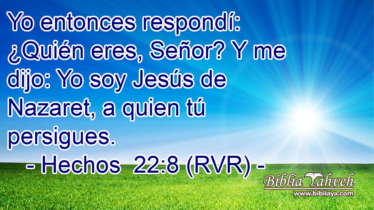 Yo entonces respondí: ¿Quién eres, Señor? Y me dijo: Yo soy Jesús de Nazaret, a quien tú persigues.