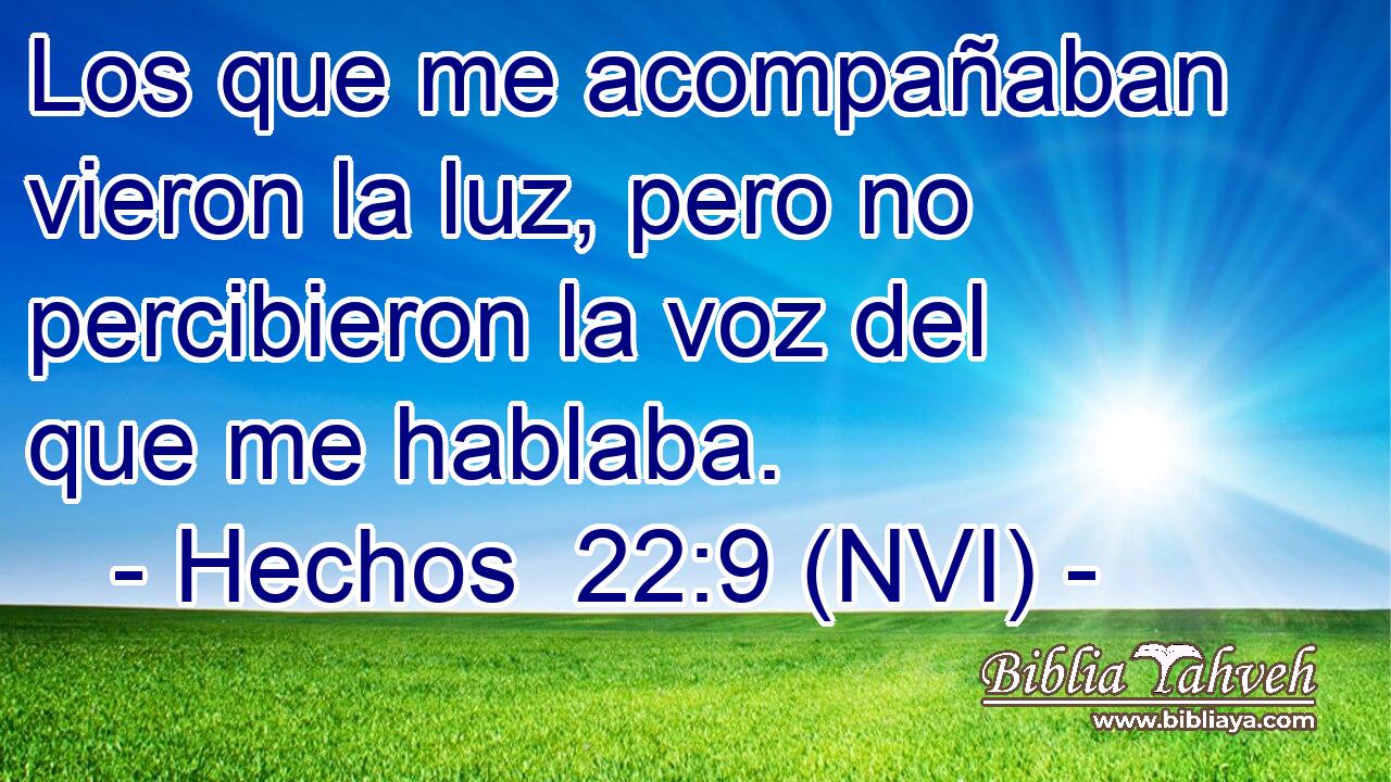  Los que me acompañaban vieron la luz, pero no percibieron la voz del que me hablaba. 