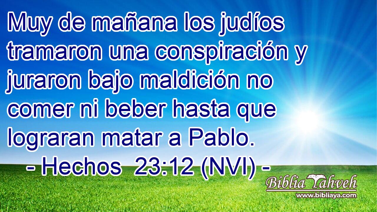  Muy de mañana los judíos tramaron una conspiración y juraron bajo maldición no comer ni beber hasta que lograran matar a Pablo. 