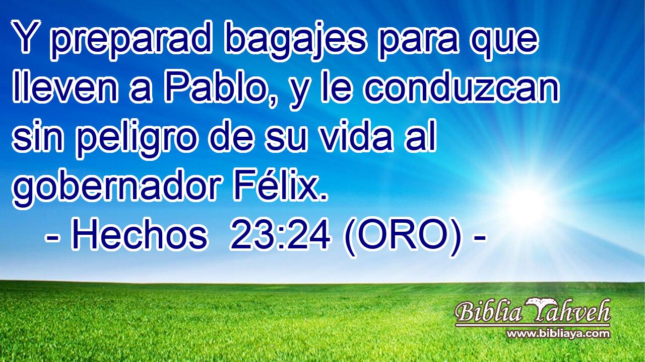  Y preparad bagajes para que lleven a Pablo, y le conduzcan sin peligro de su vida al gobernador Félix. 