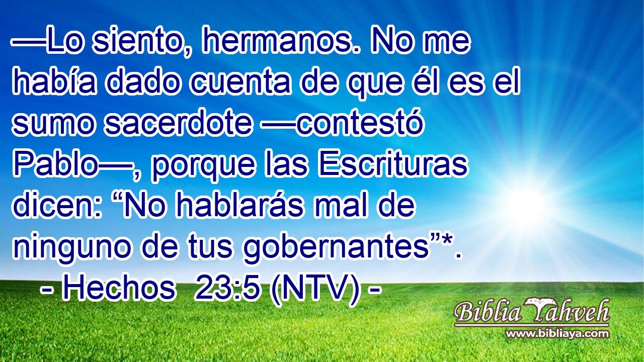 —Lo siento, hermanos. No me había dado cuenta de que él es el sumo sacerdote —contestó Pablo—, porque las Escrituras dicen: “No hablarás mal de ninguno de tus gobernantes”*.