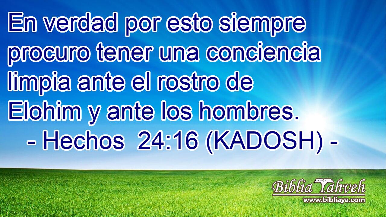  En verdad por esto siempre procuro tener una conciencia limpia ante el rostro de Elohim y ante los hombres. 