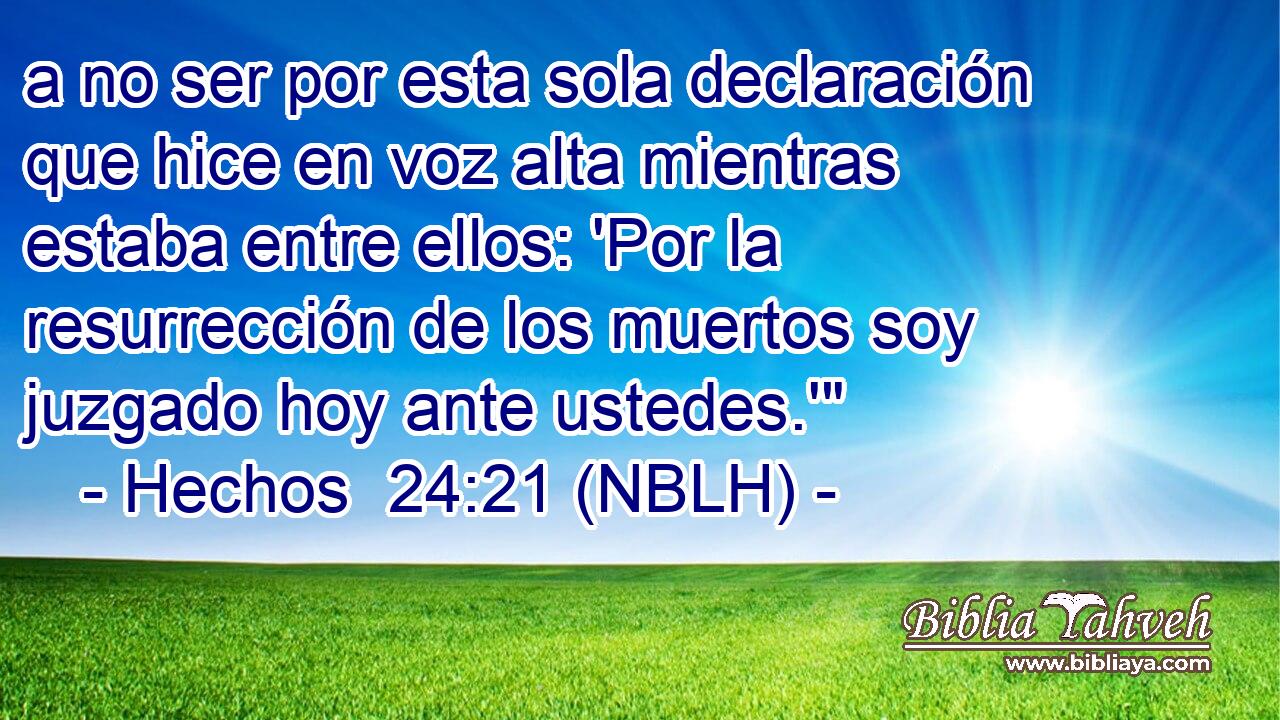  a no ser por esta sola declaración que hice en voz alta mientras estaba entre ellos: 'Por la resurrección de los muertos soy juzgado hoy ante ustedes.'