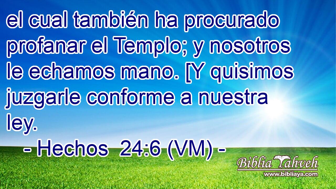  el cual también ha procurado profanar el Templo; y nosotros le echamos mano. [Y quisimos juzgarle conforme a nuestra ley. 