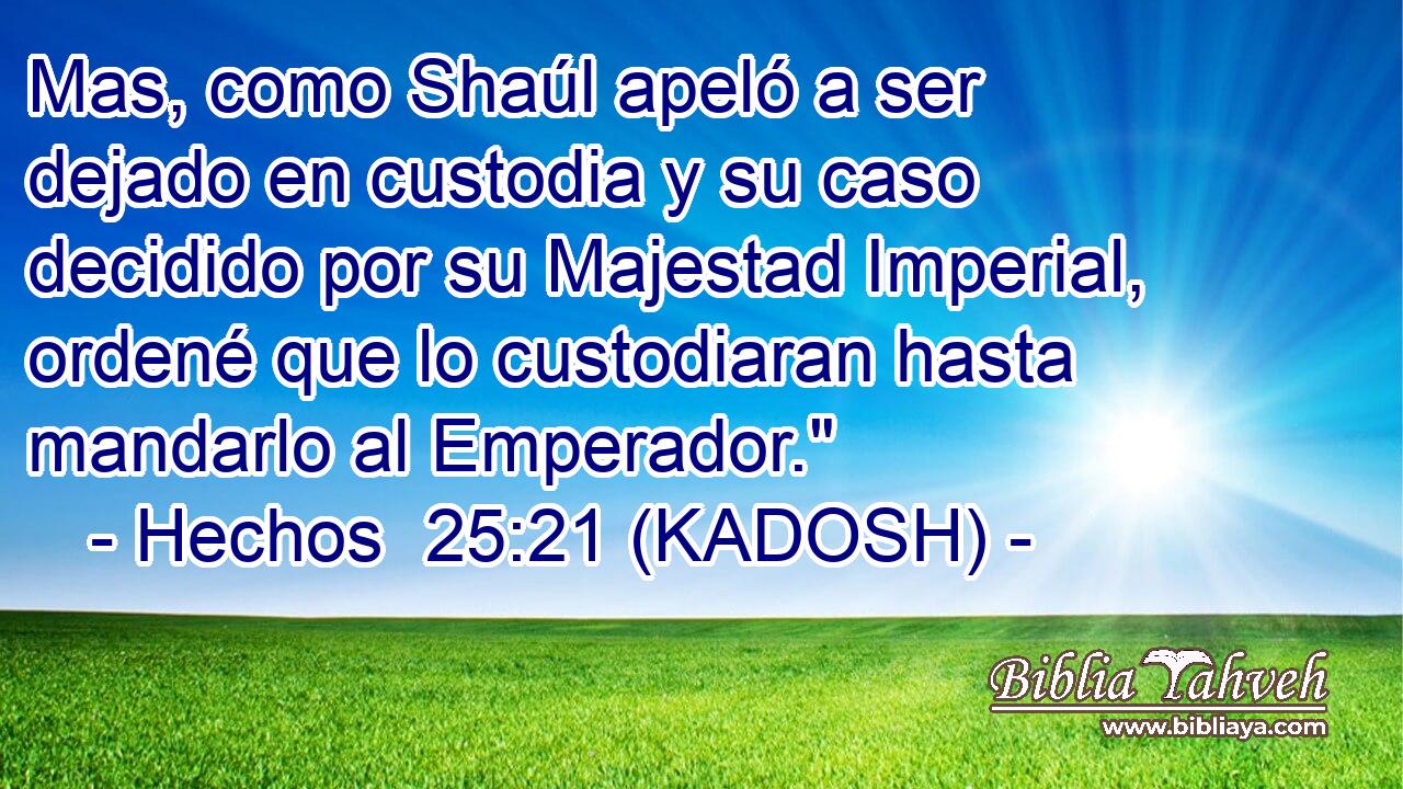  Mas, como Shaúl apeló a ser dejado en custodia y su caso decidido por su Majestad Imperial, ordené que lo custodiaran hasta mandarlo al Emperador.