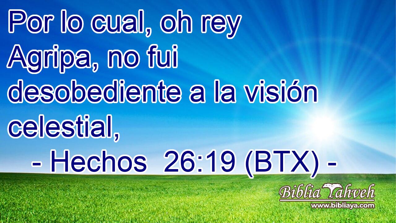 Por lo cual, oh rey Agripa, no fui desobediente a la visión celestial,