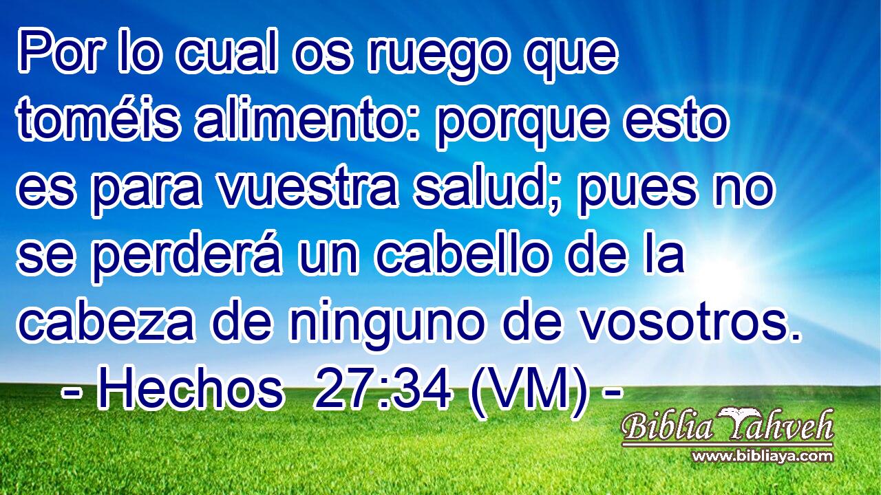  Por lo cual os ruego que toméis alimento: porque esto es para vuestra salud; pues no se perderá un cabello de la cabeza de ninguno de vosotros. 