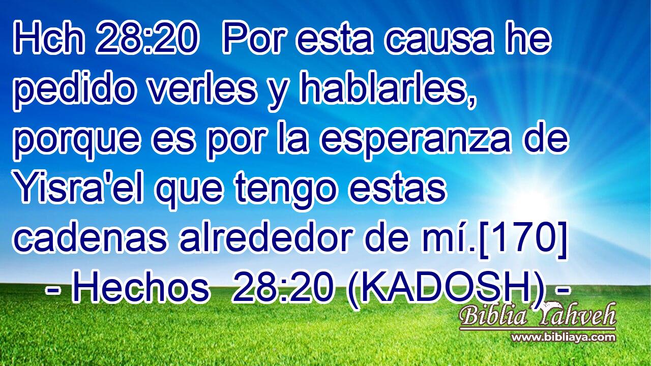 Hch 28:20  Por esta causa he pedido verles y hablarles, porque es por la esperanza de Yisra'el que tengo estas cadenas alrededor de mí.[170] 
