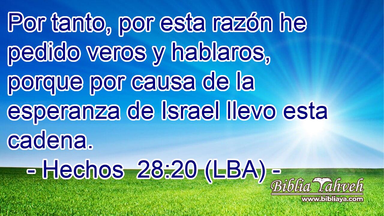 Por tanto, por esta razón he pedido veros y hablaros, porque por causa de la esperanza de Israel llevo esta cadena.