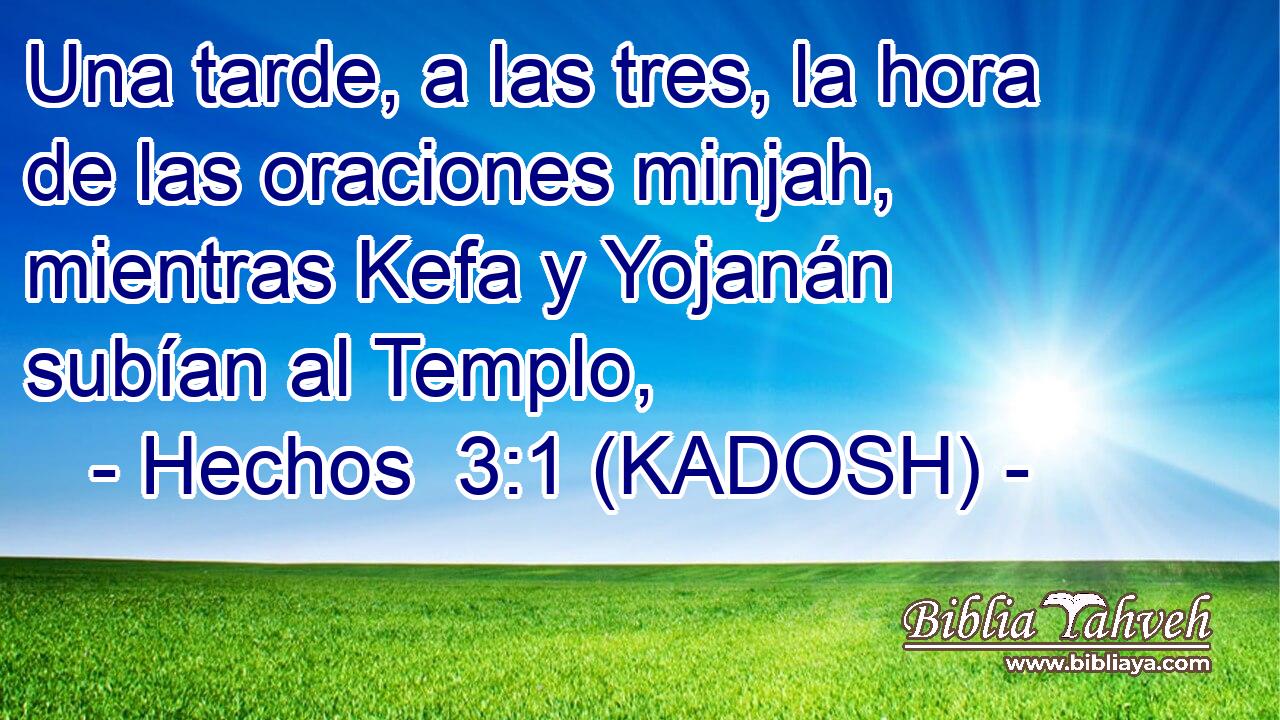  Una tarde, a las tres, la hora de las oraciones minjah, mientras Kefa y Yojanán subían al Templo, 
