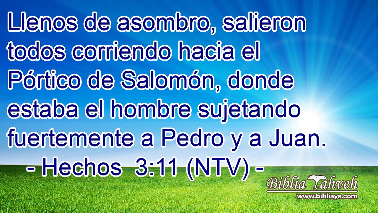 Llenos de asombro, salieron todos corriendo hacia el Pórtico de Salomón, donde estaba el hombre sujetando fuertemente a Pedro y a Juan.