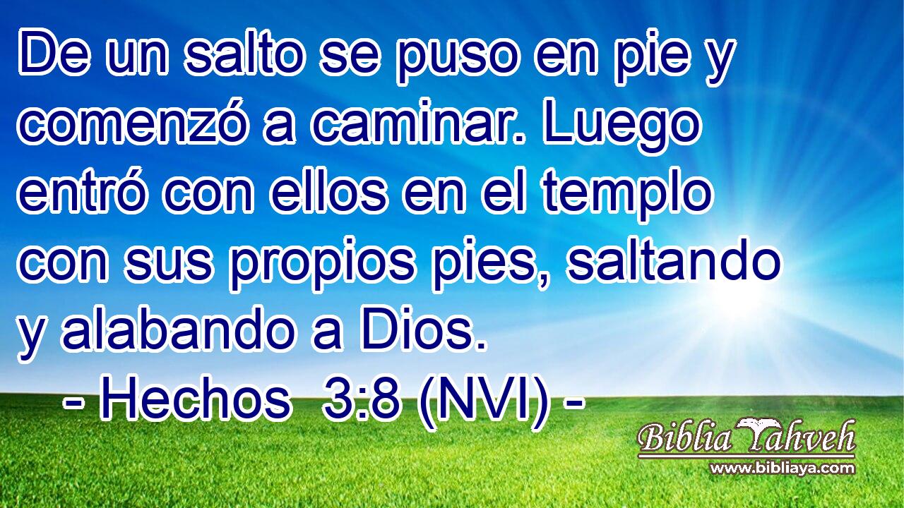  De un salto se puso en pie y comenzó a caminar. Luego entró con ellos en el templo con sus propios pies, saltando y alabando a Dios. 