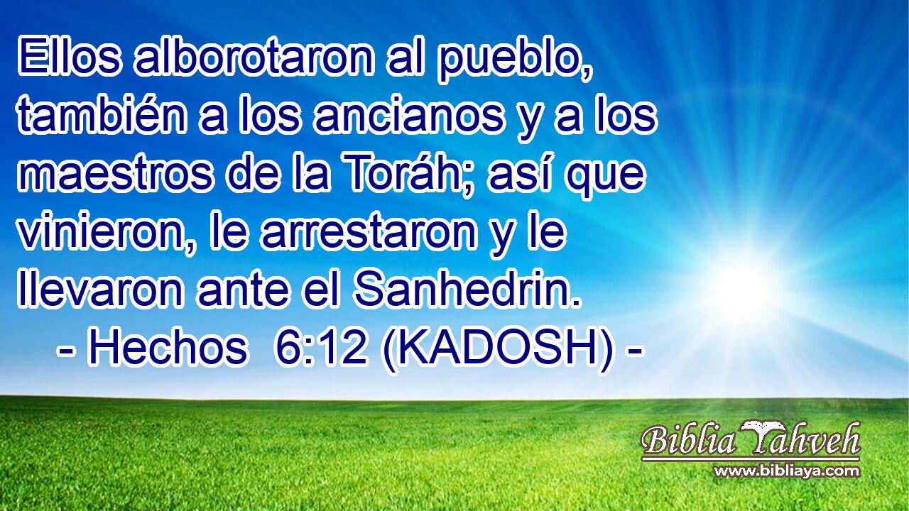  Ellos alborotaron al pueblo, también a los ancianos y a los maestros de la Toráh; así que vinieron, le arrestaron y le llevaron ante el Sanhedrin. 