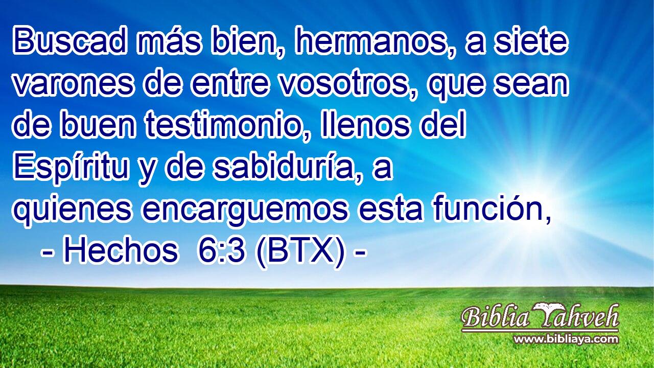 Buscad más bien, hermanos, a siete varones de entre vosotros, que sean de buen testimonio, llenos del Espíritu y de sabiduría, a quienes encarguemos esta función,