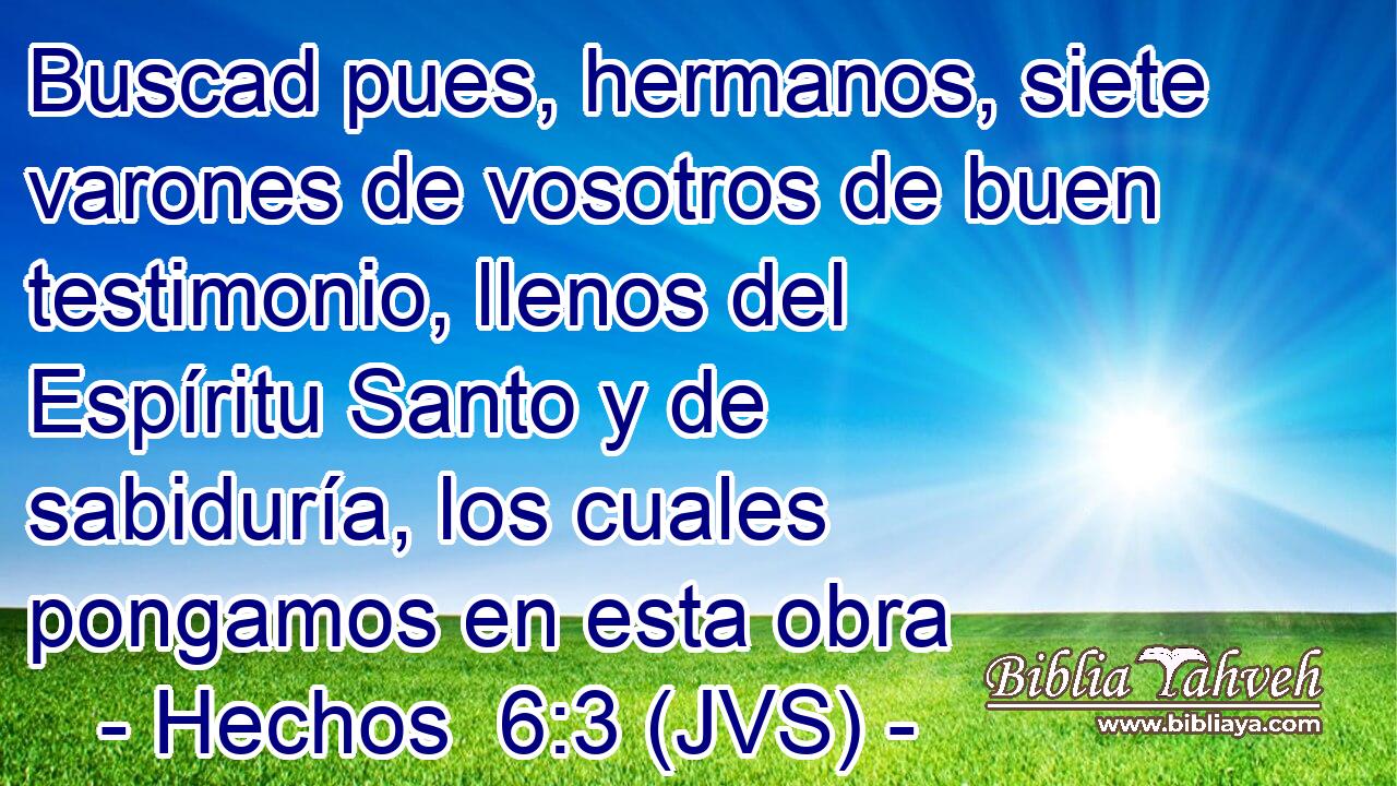 Buscad pues, hermanos, siete varones de vosotros de buen testimonio, llenos del Espíritu Santo y de sabiduría, los cuales pongamos en esta obra