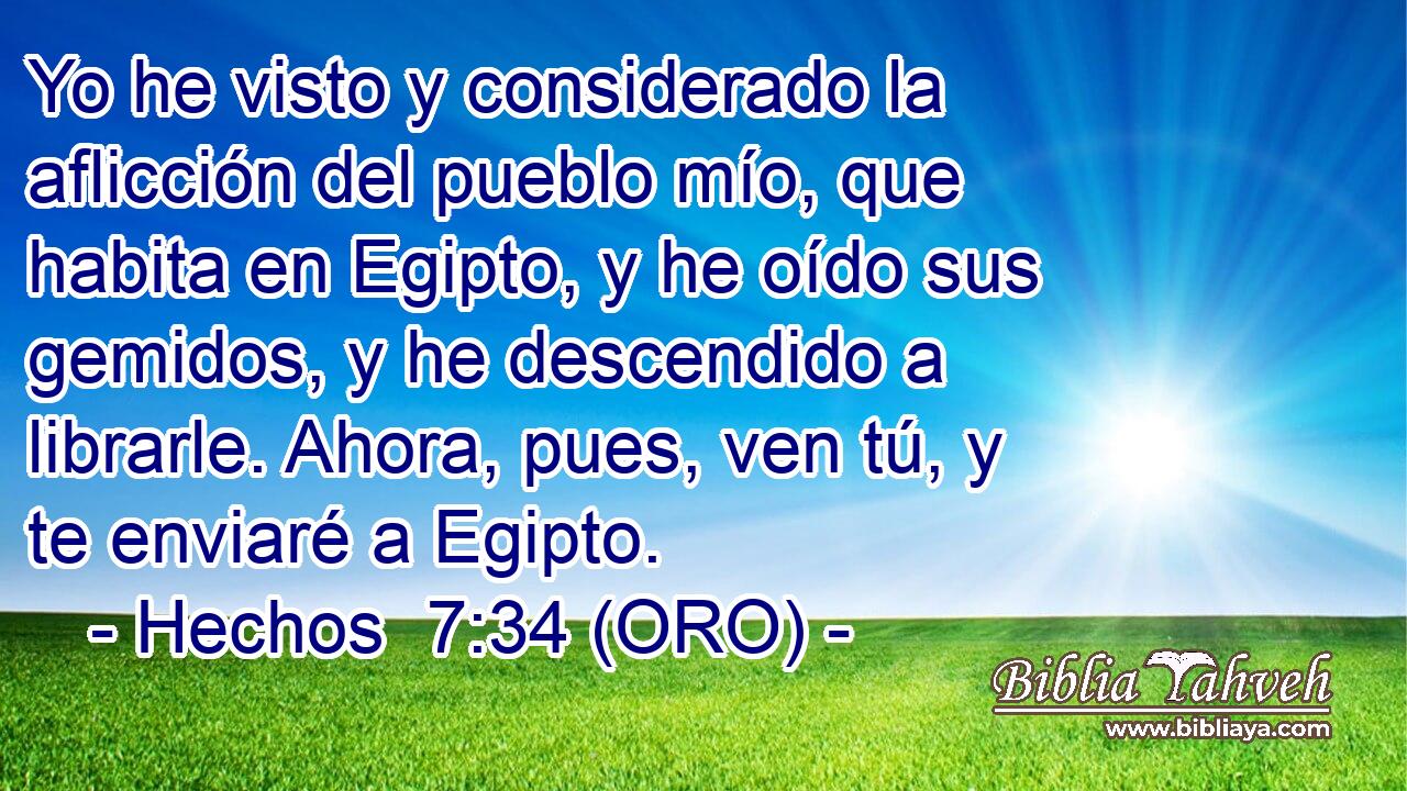  Yo he visto y considerado la aflicción del pueblo mío, que habita en Egipto, y he oído sus gemidos, y he descendido a librarle. Ahora, pues, ven tú, y te enviaré a Egipto. 