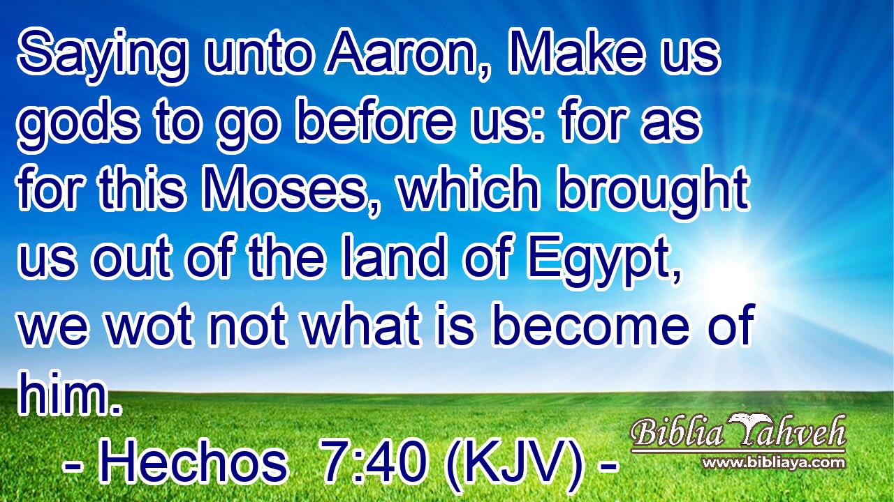 Saying unto Aaron, Make us gods to go before us: for as for this Moses, which brought us out of the land of Egypt, we wot not what is become of him.