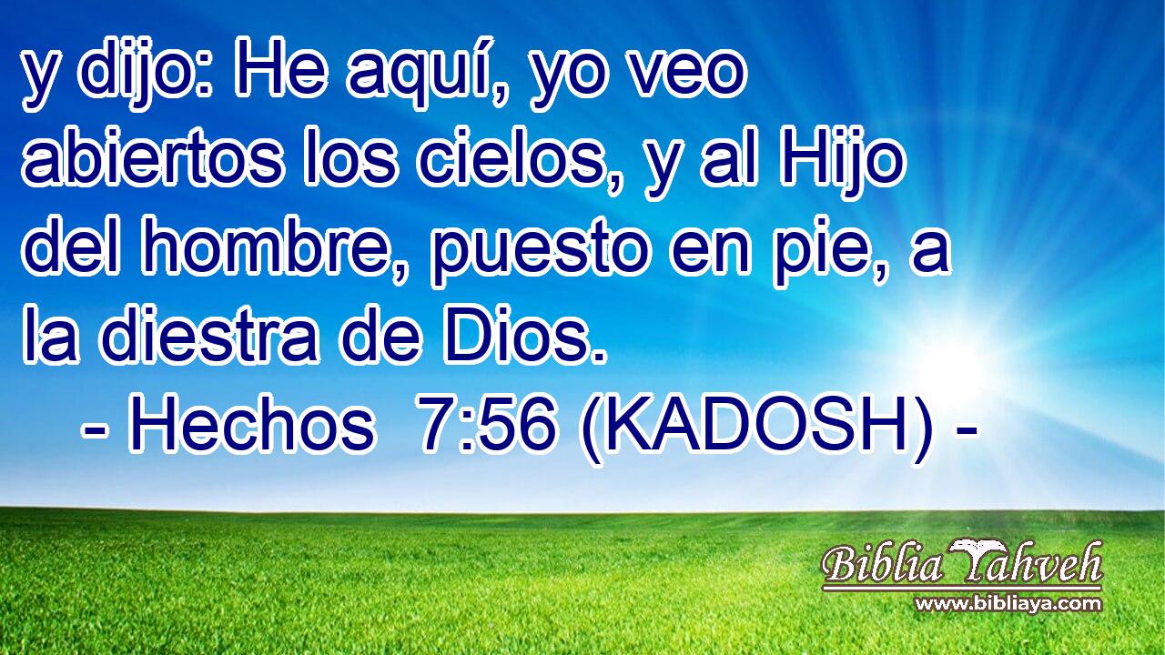  y dijo: He aquí, yo veo abiertos los cielos, y al Hijo del hombre, puesto en pie, a la diestra de Dios. 