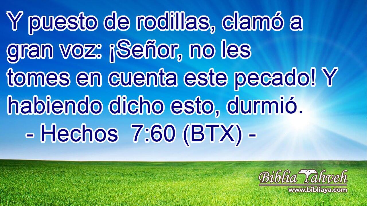 Y puesto de rodillas, clamó a gran voz: ¡Señor, no les tomes en cuenta este pecado! Y habiendo dicho esto, durmió.