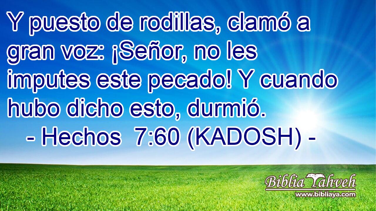  Y puesto de rodillas, clamó a gran voz: ¡Señor, no les imputes este pecado! Y cuando hubo dicho esto, durmió. 