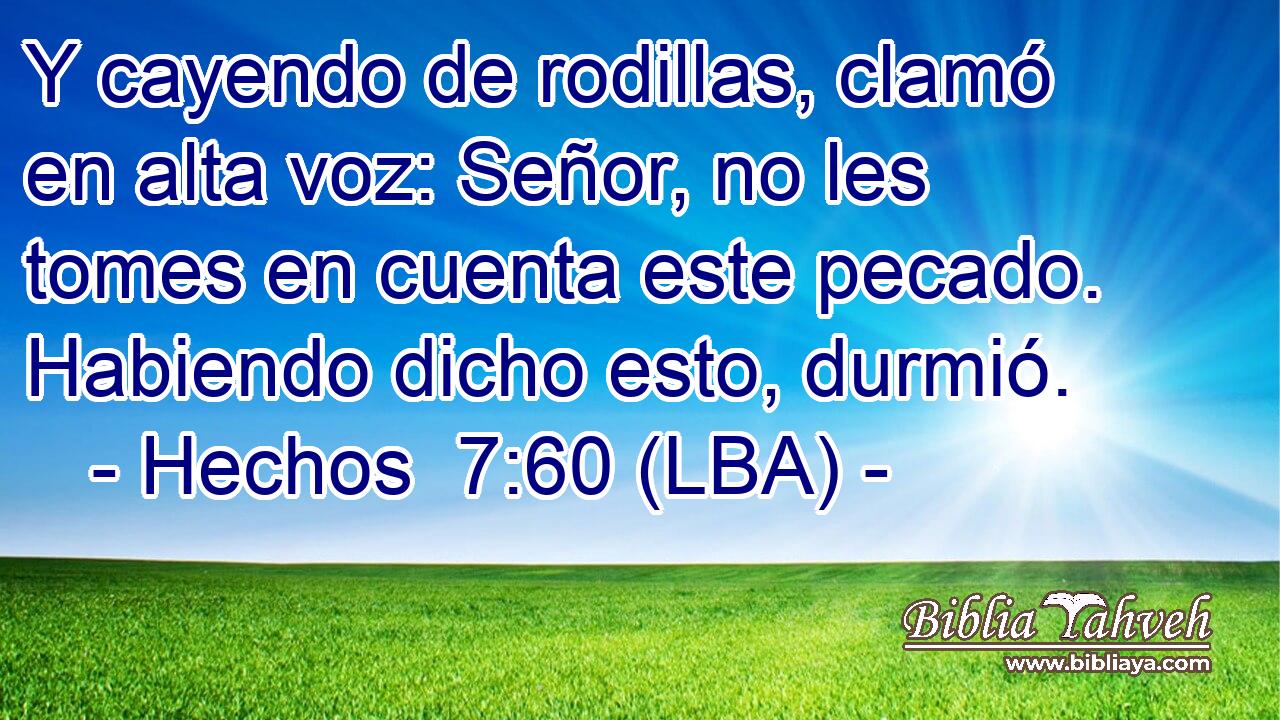 Y cayendo de rodillas, clamó en alta voz: Señor, no les tomes en cuenta este pecado. Habiendo dicho esto, durmió.