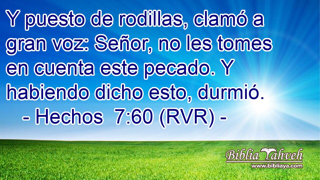 Y puesto de rodillas, clamó a gran voz: Señor, no les tomes en cuenta este pecado. Y habiendo dicho esto, durmió.