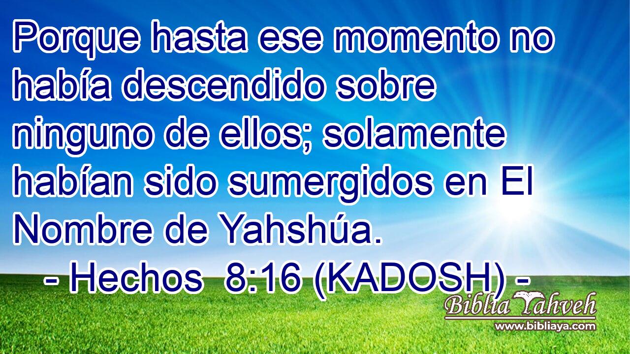  Porque hasta ese momento no había descendido sobre ninguno de ellos; solamente habían sido sumergidos en El Nombre de Yahshúa. 