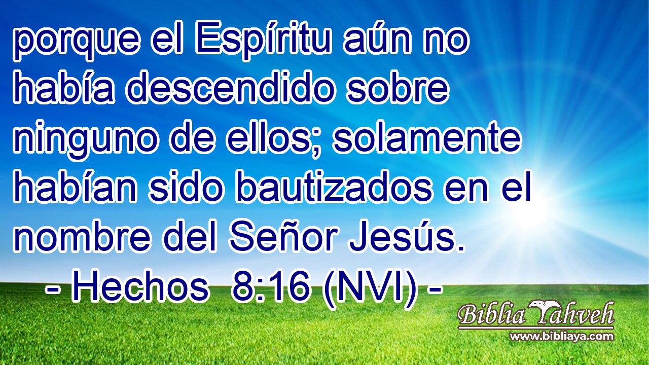  porque el Espíritu aún no había descendido sobre ninguno de ellos; solamente habían sido bautizados en el nombre del Señor Jesús. 
