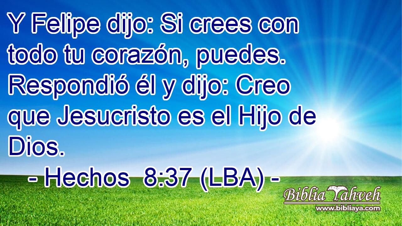 Y Felipe dijo: Si crees con todo tu corazón, puedes. Respondió él y dijo: Creo que Jesucristo es el Hijo de Dios.