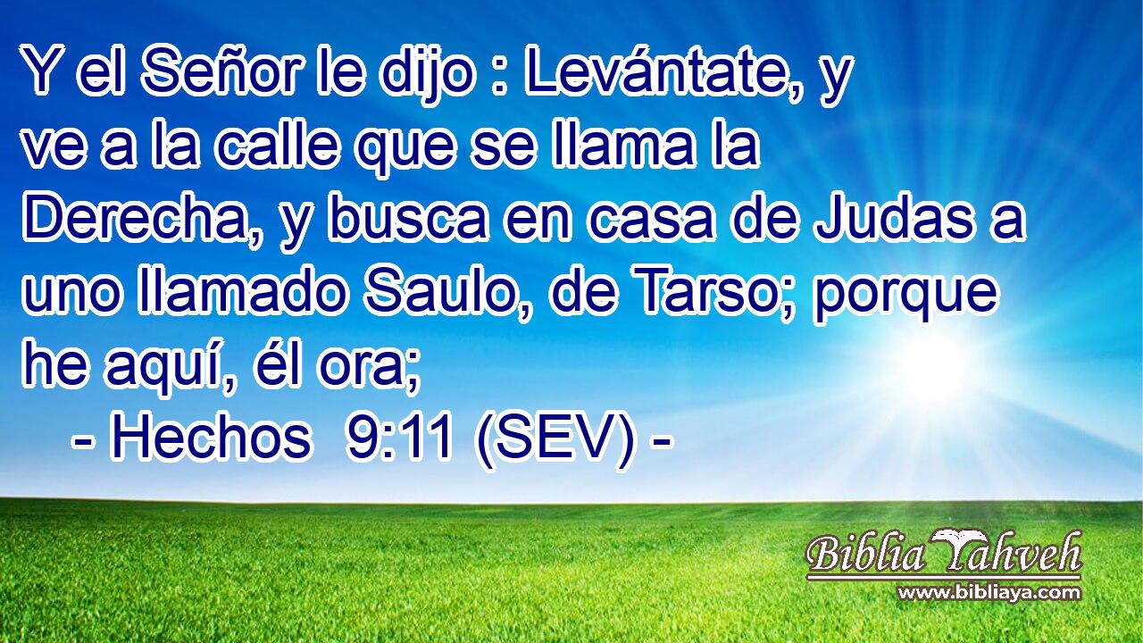 Y el Señor le dijo : Levántate, y ve a la calle que se llama la Derecha, y busca en casa de Judas a uno llamado Saulo, de Tarso; porque he aquí, él ora;