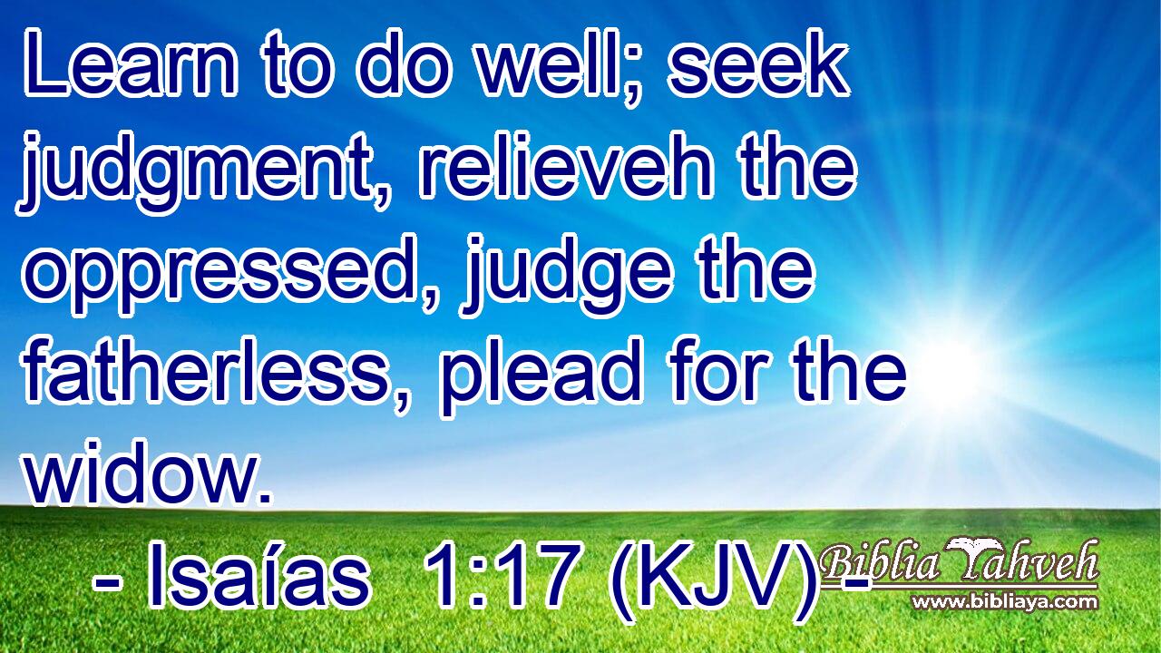 Learn to do well; seek judgment, relieveh the oppressed, judge the fatherless, plead for the widow.