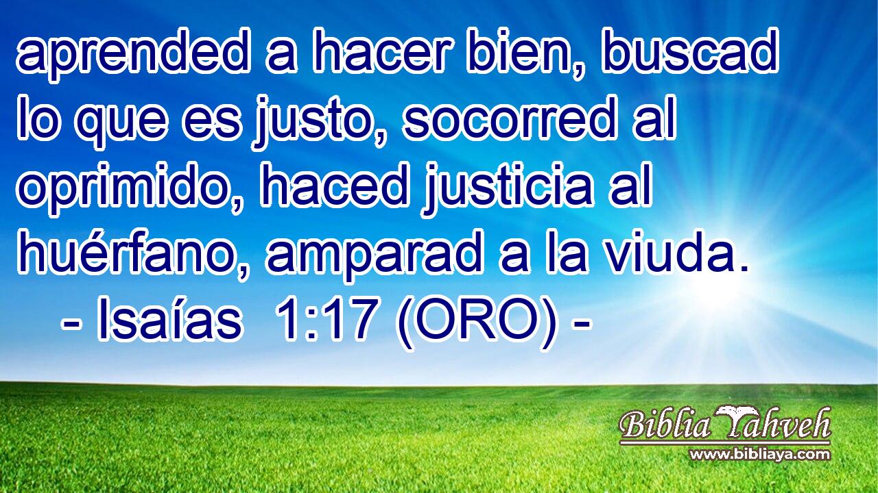  aprended a hacer bien, buscad lo que es justo, socorred al oprimido, haced justicia al huérfano, amparad a la viuda. 