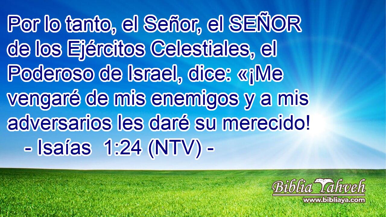 Por lo tanto, el Señor, el SEÑOR de los Ejércitos Celestiales, el Poderoso de Israel, dice: «¡Me vengaré de mis enemigos y a mis adversarios les daré su merecido!