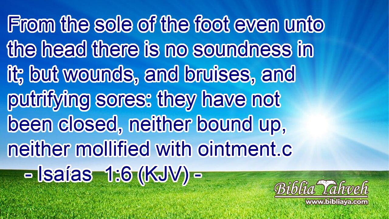 From the sole of the foot even unto the head there is no soundness in it; but wounds, and bruises, and putrifying sores: they have not been closed, neither bound up, neither mollified with ointment.c