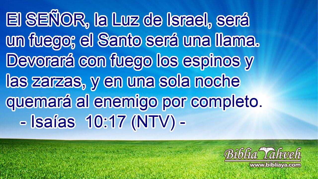 El SEÑOR, la Luz de Israel, será un fuego; el Santo será una llama. Devorará con fuego los espinos y las zarzas, y en una sola noche quemará al enemigo por completo.