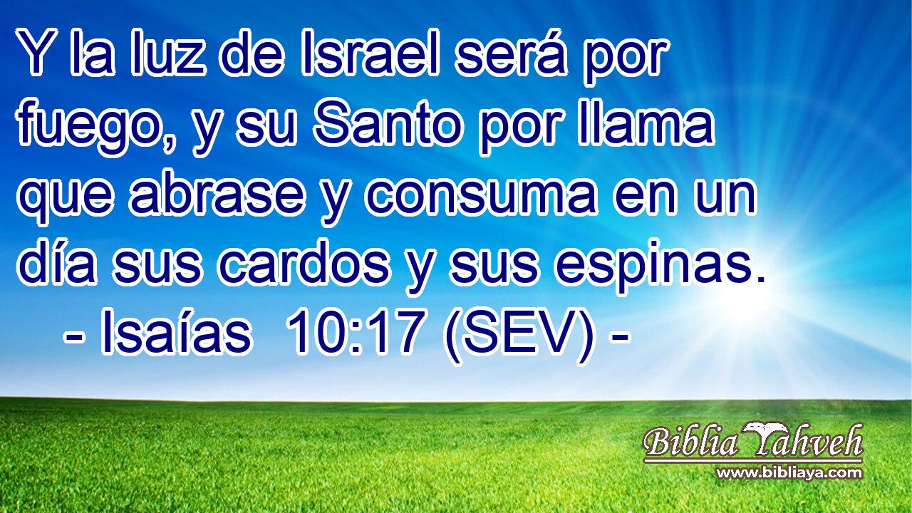 Y la luz de Israel será por fuego, y su Santo por llama que abrase y consuma en un día sus cardos y sus espinas.