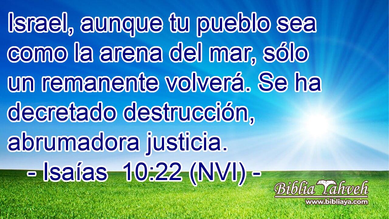  Israel, aunque tu pueblo sea como la arena del mar, sólo un remanente volverá. Se ha decretado destrucción, abrumadora justicia. 
