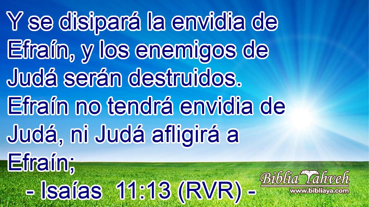Y se disipará la envidia de Efraín, y los enemigos de Judá serán destruidos. Efraín no tendrá envidia de Judá, ni Judá afligirá a Efraín;