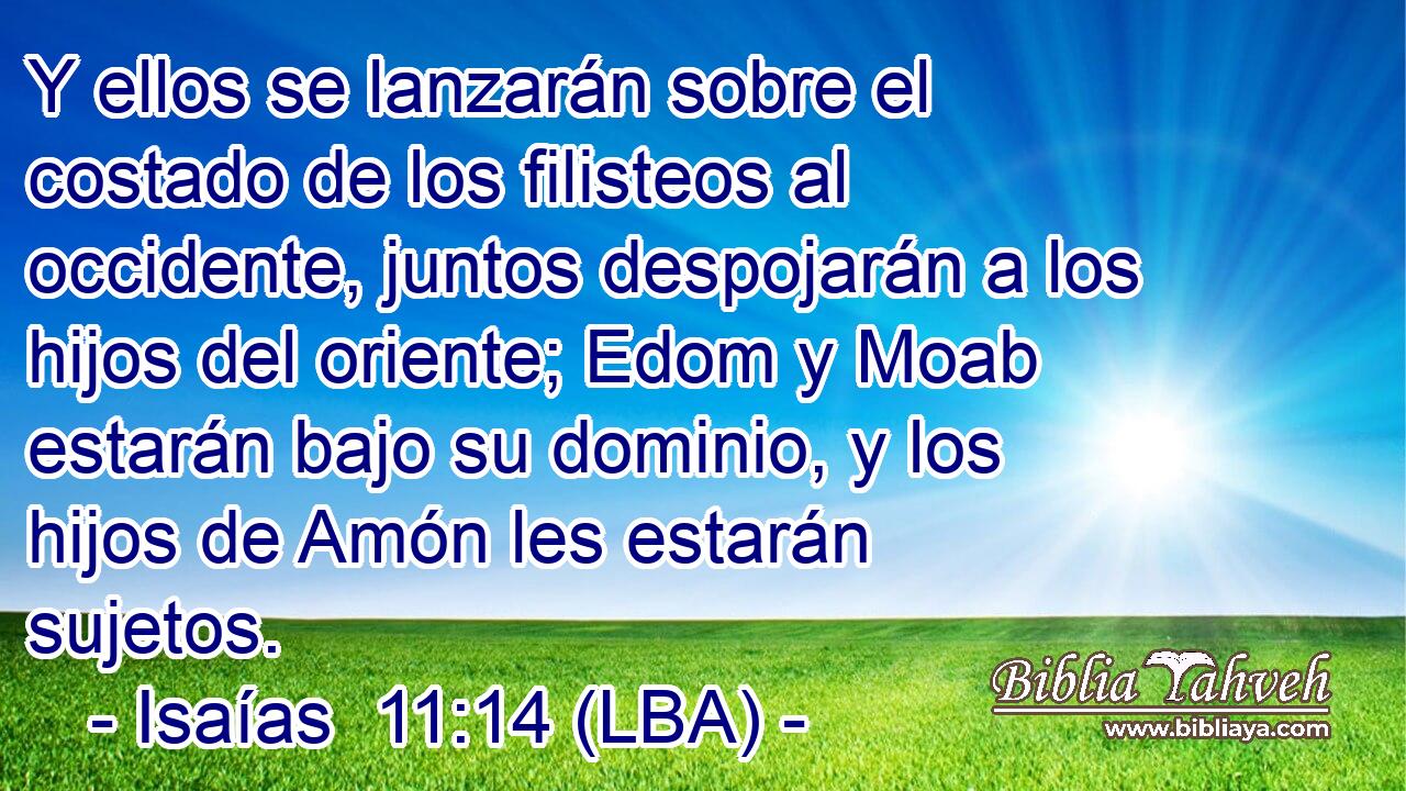Y ellos se lanzarán sobre el costado de los filisteos al occidente, juntos despojarán a los hijos del oriente; Edom y Moab estarán bajo su dominio, y los hijos de Amón les estarán sujetos.