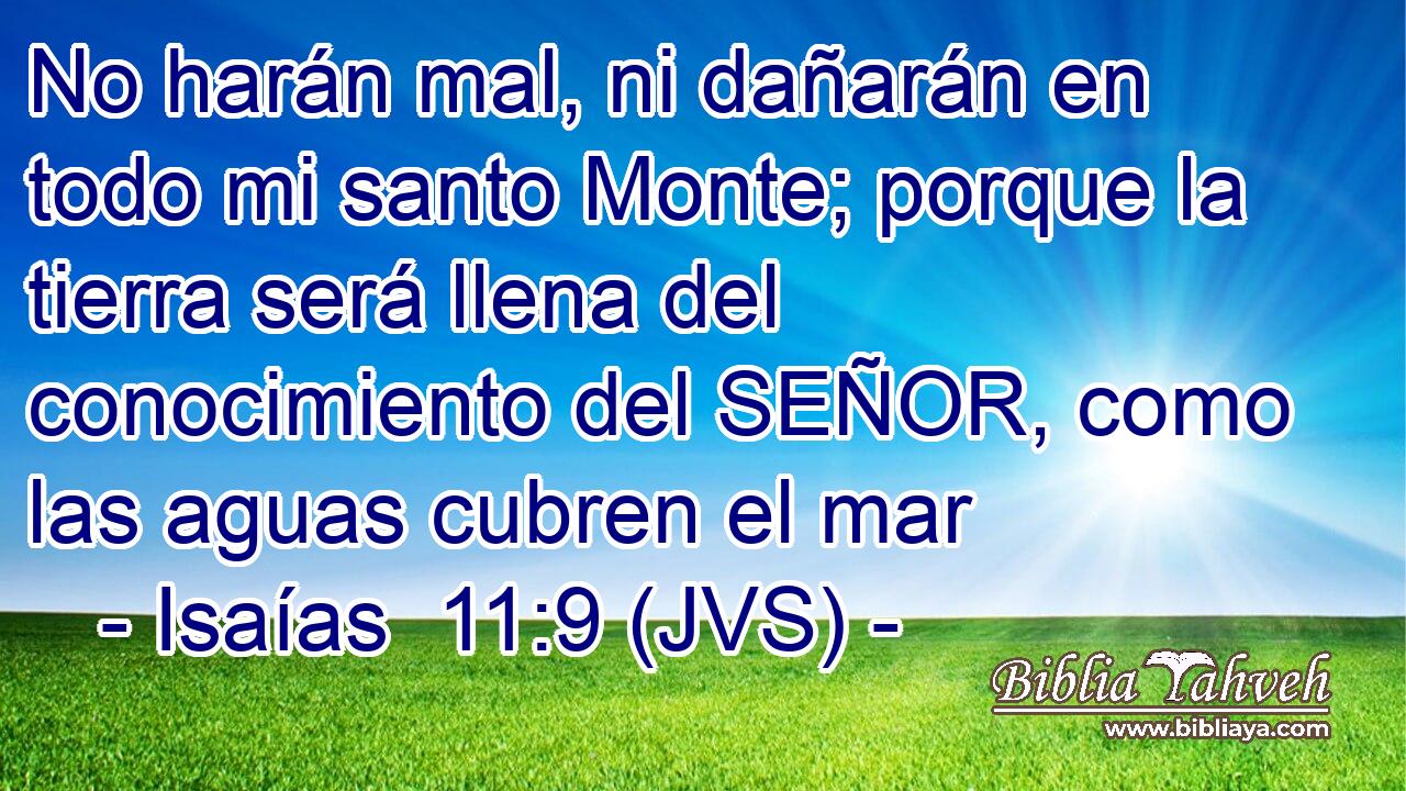 No harán mal, ni dañarán en todo mi santo Monte; porque la tierra será llena del conocimiento del SEÑOR, como las aguas cubren el mar