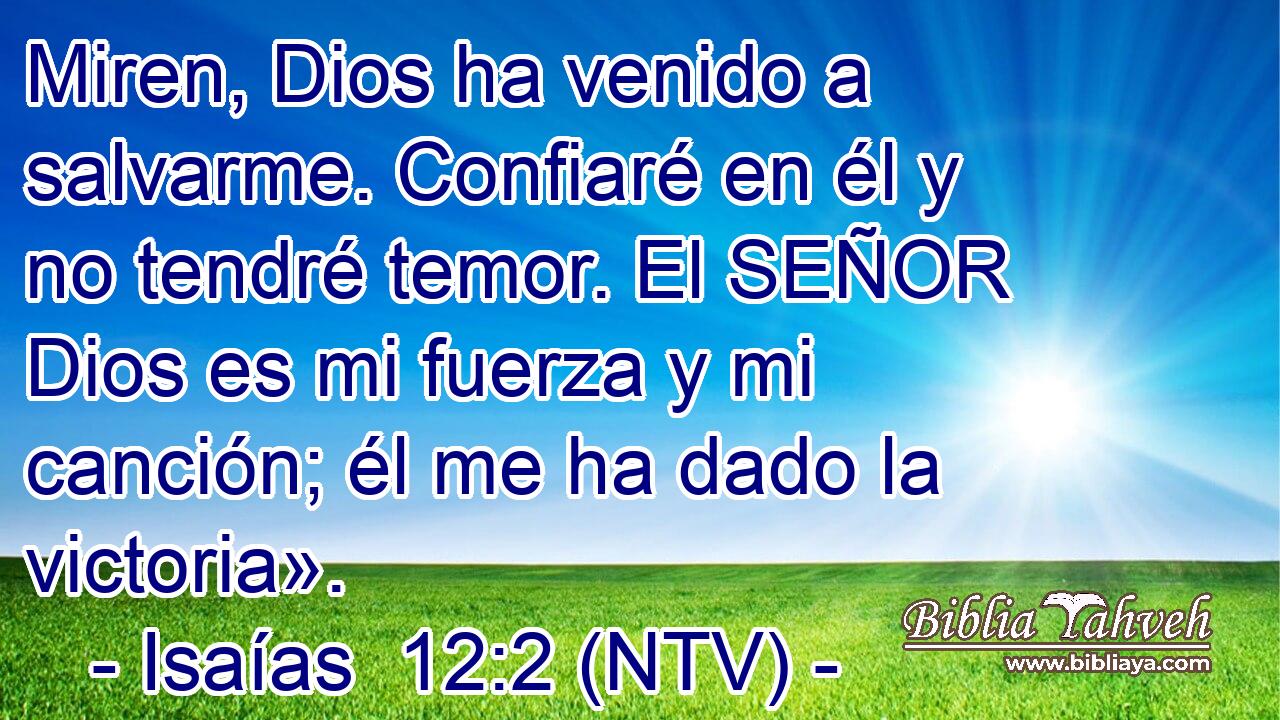 Miren, Dios ha venido a salvarme. Confiaré en él y no tendré temor. El SEÑOR Dios es mi fuerza y mi canción; él me ha dado la victoria».