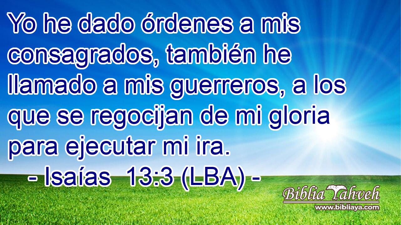 Yo he dado órdenes a mis consagrados, también he llamado a mis guerreros, a los que se regocijan de mi gloria para ejecutar mi ira.
